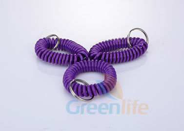 Llavero elástico de encargo de la pulsera del estiramiento de la bobina, tenedor espiral púrpura de la llave de la pulsera