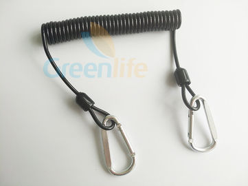 línea flexible cuerda en espiral de la seguridad del acollador de la herramienta de la bobina del negro de plata largo de los mosquetones del 1.5M del acollador